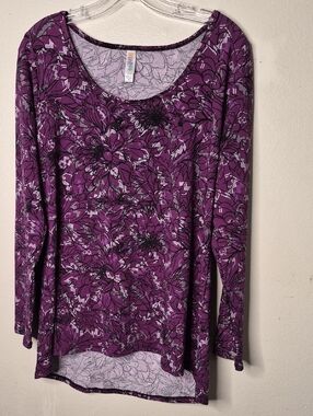 LuLaRoe Purple Floral Long Sleeve Scoop Neck Top